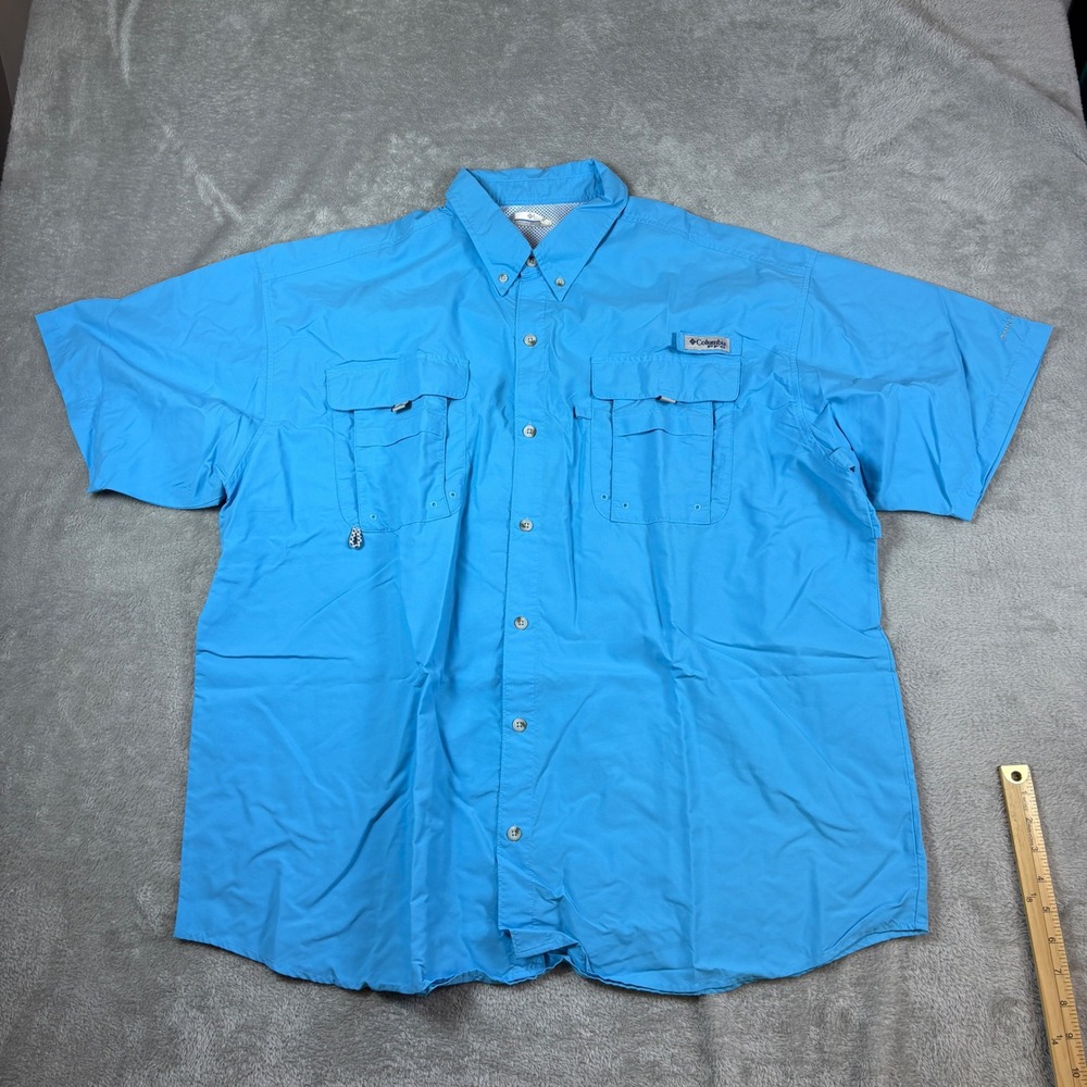Columbia Shirt Mens XXL PFG Bahama II Short Sleeve Fishing Blue Outdoors